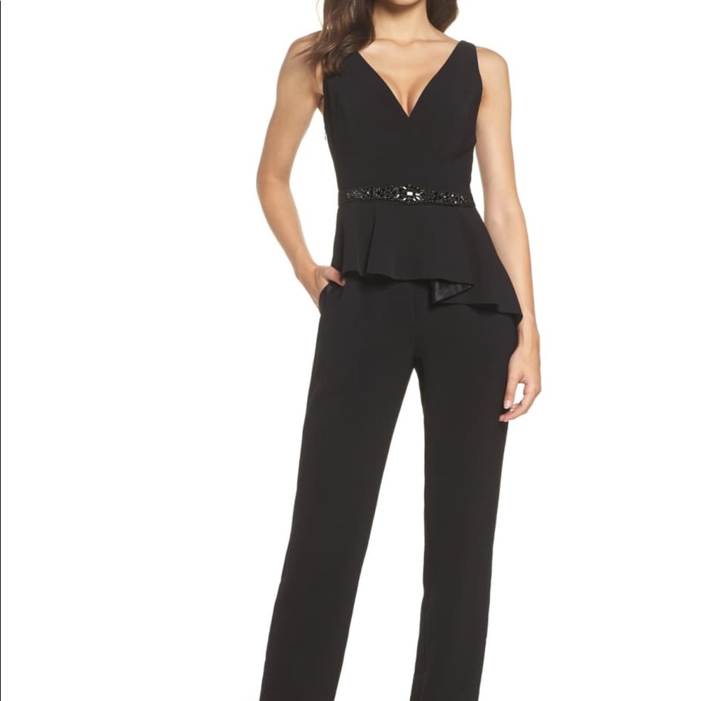 Vince Camuto Embellished Belt Peplum Jumpsuit